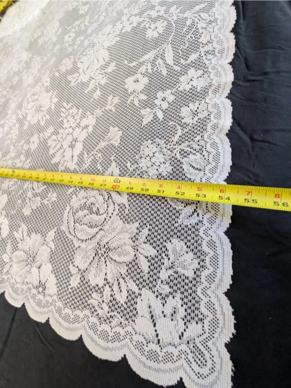 Vtg Lace Curtain Panels Set of 2 Attached Valance White Floral 59